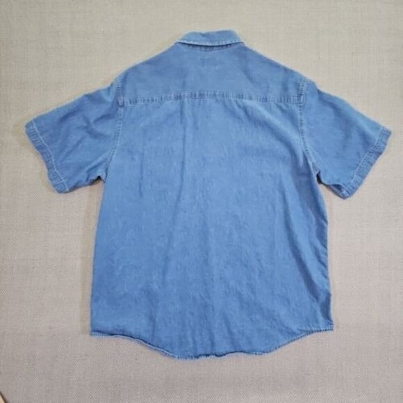 Port & Company SP11 Men's Short Sleeve Button Down Value Denim Shirt with Pocket - Picture 3 of 15